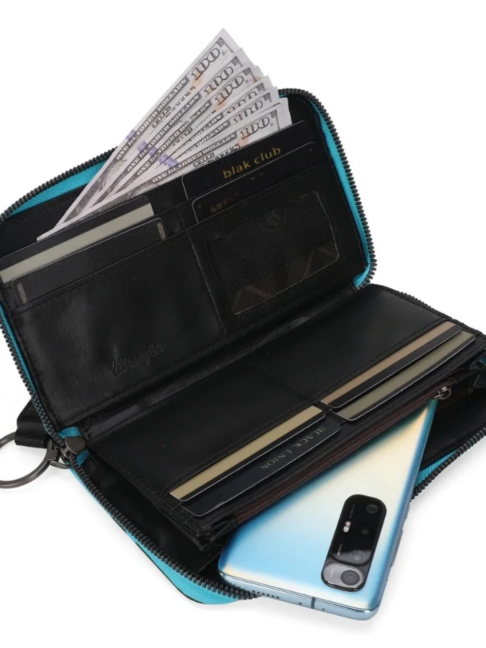 Wrangler Cow Print Wallet - Turquoise